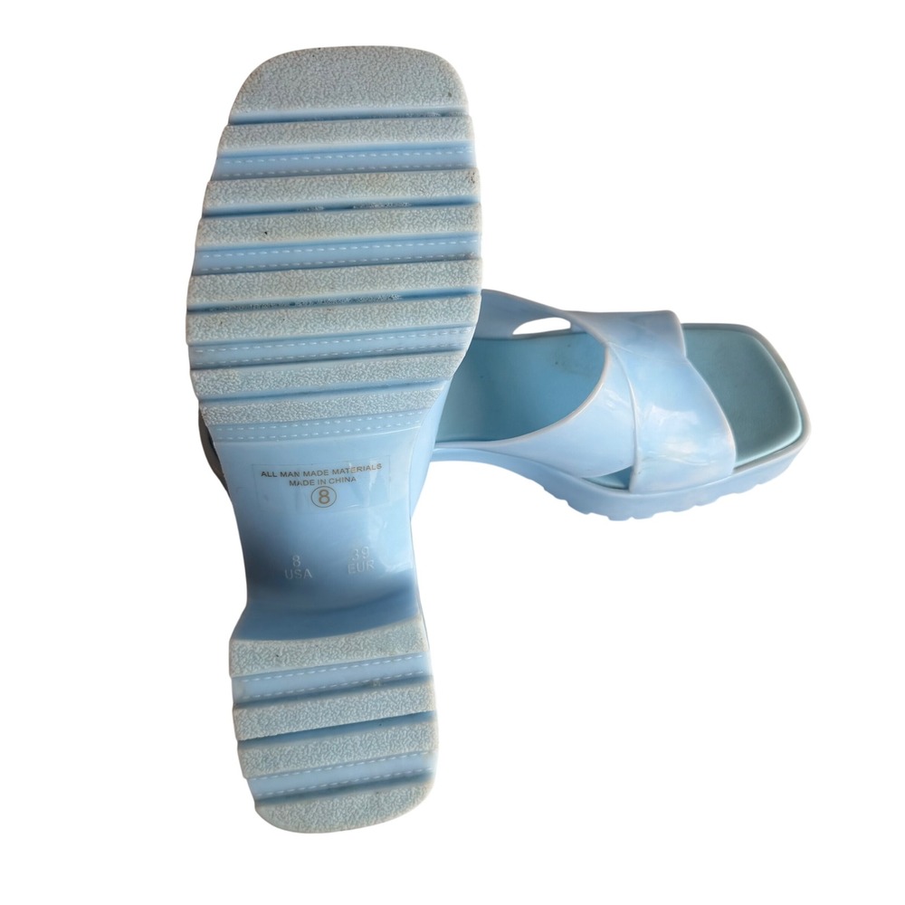 Top Moda Comfort Light Blue Jelly Platform Sandals Chunky Block Heel Slide Sz 8 - Picture 4 of 6